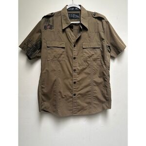 Not Of This World NOTW Mens Large Slim Military Graphic Button Down Shirt
